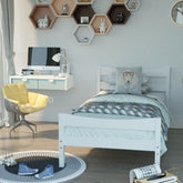 Fast Furnishings Twin White Pine Wood Farmhouse Bed